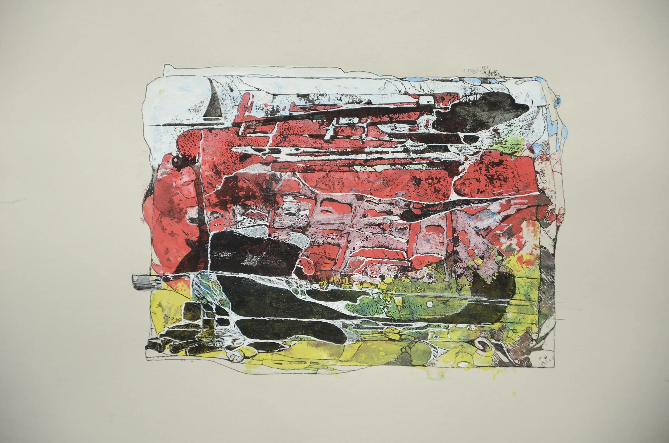 in der mitte rot,acryl,tusche auf papier,din a 4,2014